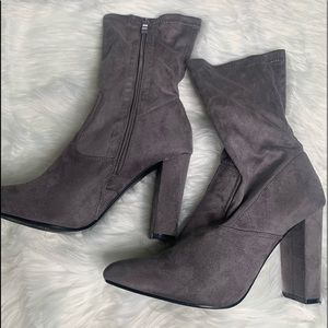 Block Heel Ankle Booties In Grey Suede